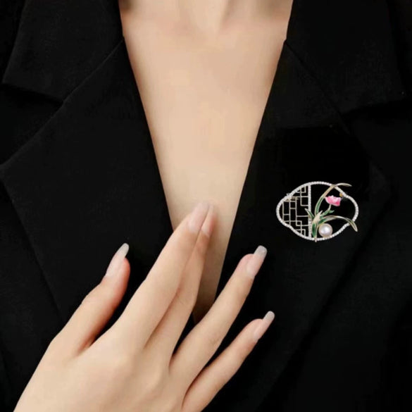 Ladies Alloy Flower Antique Orchid Electroplated Brooch