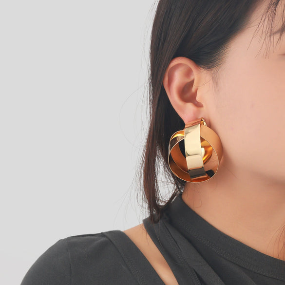 Ladies Alloy Geometric Three Dimensional Round Electroplated Earrings