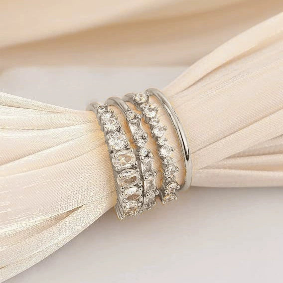 Ladies Alloy Goldplated Inlaid Zircon Geometric Ring Fourpiece Suit Jewelry