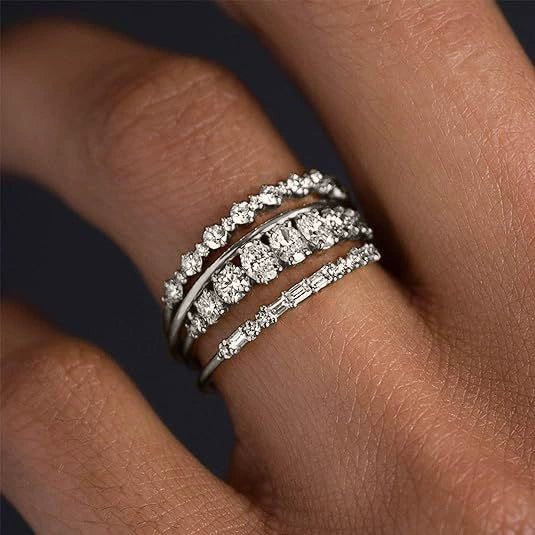 Ladies Alloy Goldplated Inlaid Zircon Geometric Ring Fourpiece Suit Jewelry