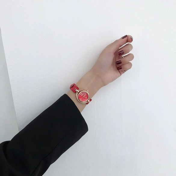 Ladies Alloy Imitation Leather Strap Electronic Quartz Watch With Rectangular And Barrel Shape