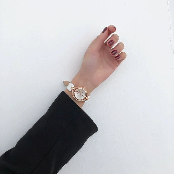 Ladies Alloy Imitation Leather Strap Electronic Quartz Watch With Rectangular And Barrel Shape