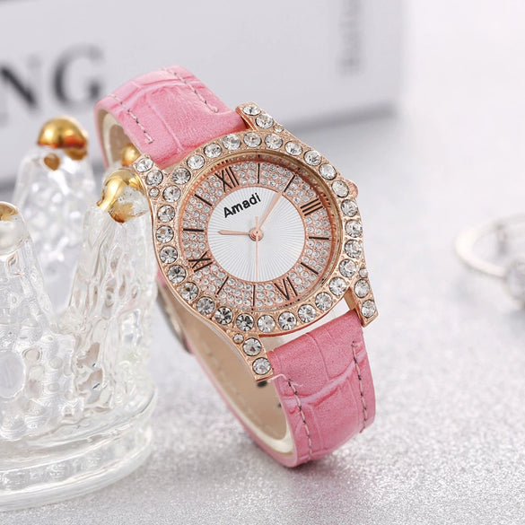Ladies Alloy Imitation Leather Strap Round Dial Quartz Watch With Roman Face And Simple Fashion Style