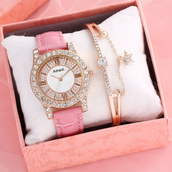 Ladies Alloy Imitation Leather Strap Round Dial Quartz Watch With Roman Face And Simple Fashion Style