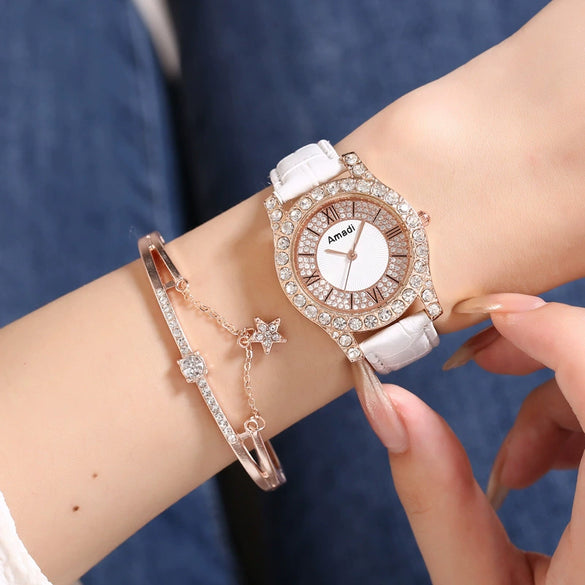 Ladies Alloy Imitation Leather Strap Round Dial Quartz Watch With Roman Face And Simple Fashion Style