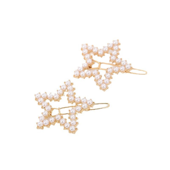 Ladies Alloy Pearl Geometric Edge Clip Hair Clip Electroplated Minimalist Style Plum Blossom Fivepointed Star Design