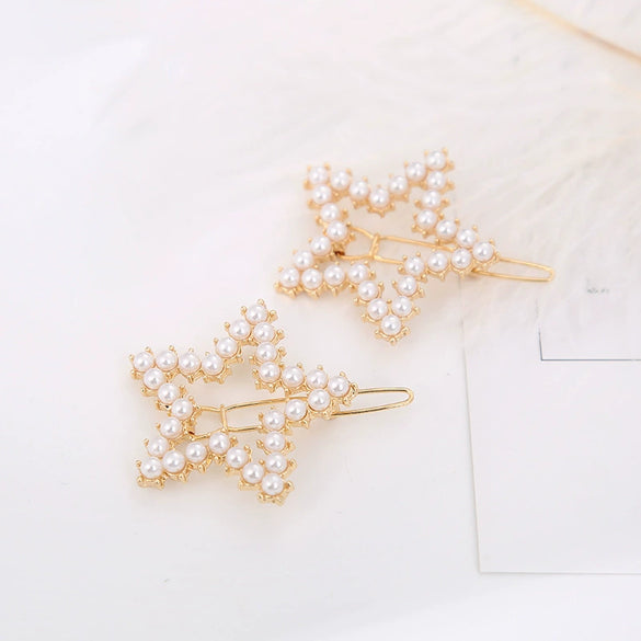 Ladies Alloy Pearl Geometric Edge Clip Hair Clip Electroplated Minimalist Style Plum Blossom Fivepointed Star Design