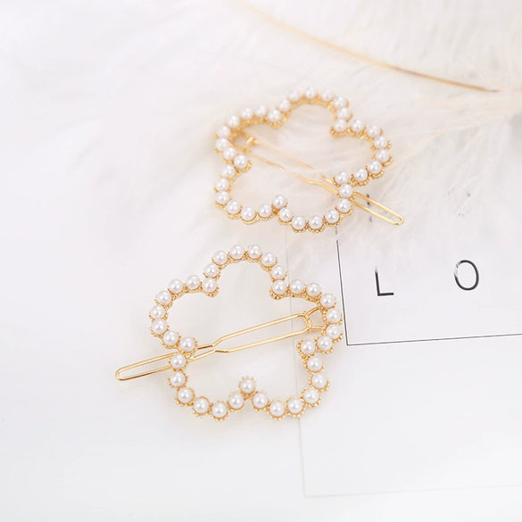 Ladies Alloy Pearl Geometric Edge Clip Hair Clip Electroplated Minimalist Style Plum Blossom Fivepointed Star Design
