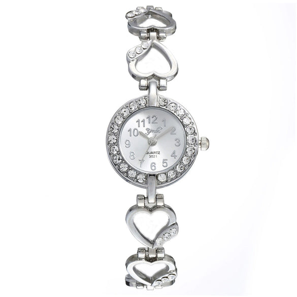Ladies Alloy Quartz Watch With Peach Heart Bracelet Leisure Style