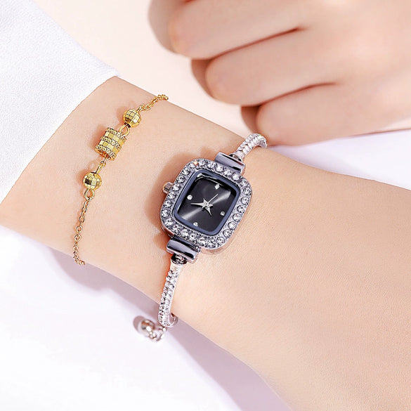 Ladies Alloy Rectangle Dial Bracelet Watch With Stainless Steel Buckle Leisure Style