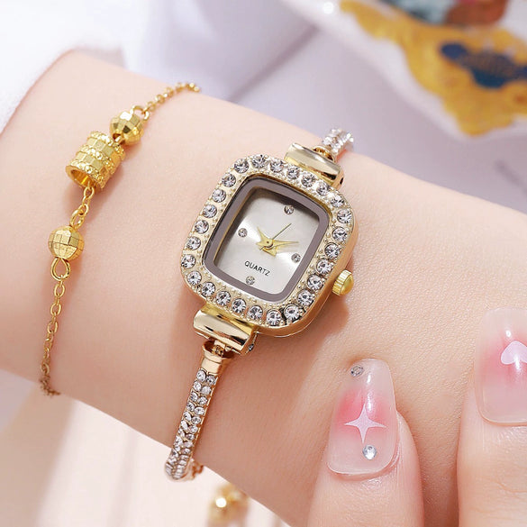 Ladies Alloy Rectangle Dial Bracelet Watch With Stainless Steel Buckle Leisure Style