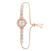 Ladies Alloy Round Quartz Watch With Diamond Fashionable Style And Pull Rope Buckle And Spiral Crown