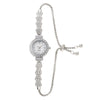 Ladies Alloy Round Quartz Watch With Diamond Fashionable Style And Pull Rope Buckle And Spiral Crown