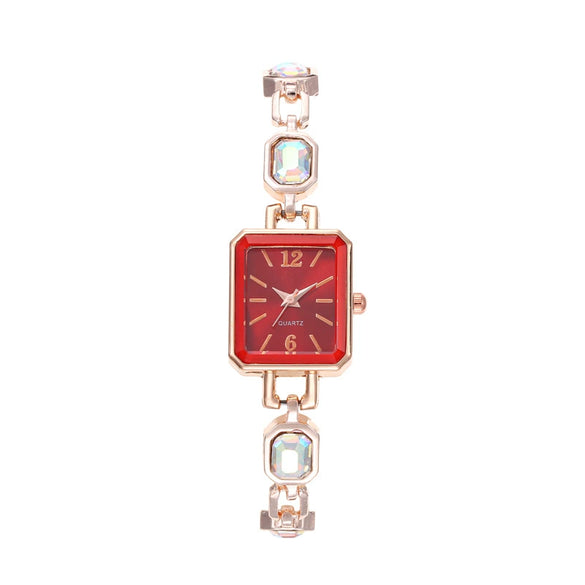 Ladies Alloy Square Dial Quartz Watch Fashion Color Diamond Antique Style