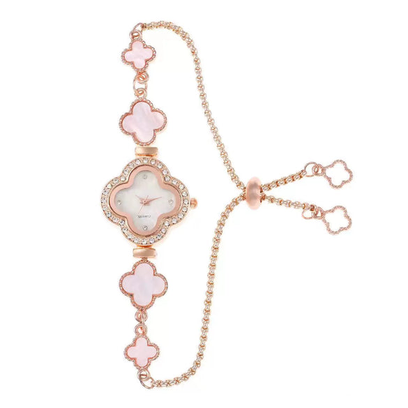 Ladies Alloy Stainless Steel Fourleaf Clover Bracelet Watch Fashion Style