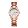 Ladies Alloy Watch Diamond Encrusted Round Dial Waterproof Quartz Calendar Fashionable Onion Crown Single Folding Buckle Mineral Reinforced Glass Mirror