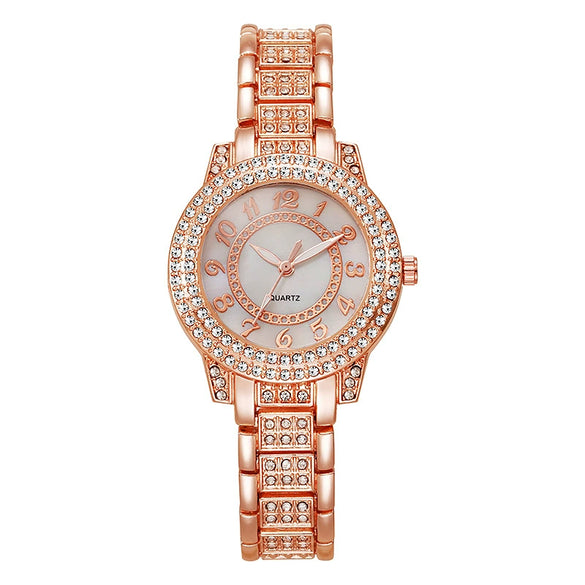Ladies Alloy Wrist Watch Fashionable Round Dial Quartz Watch