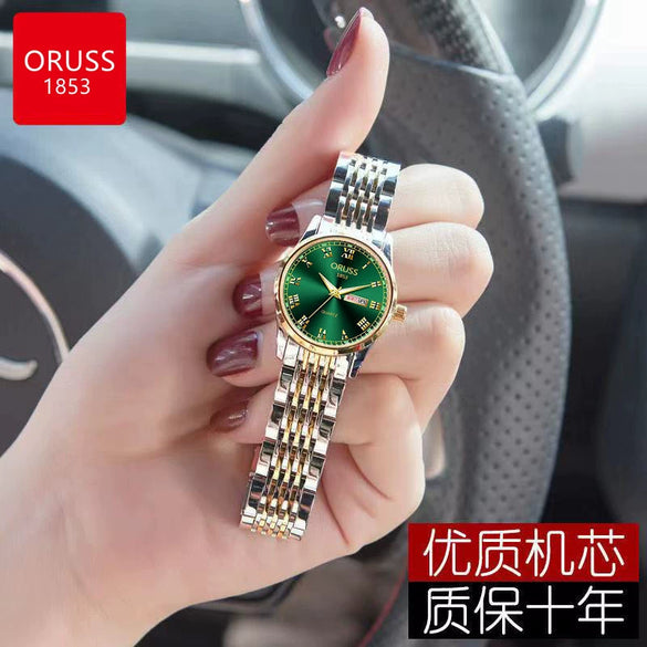 Ladies Automatic Non Mechanical Waterproof Quartz Watch Steel Case And Strap Round Dial