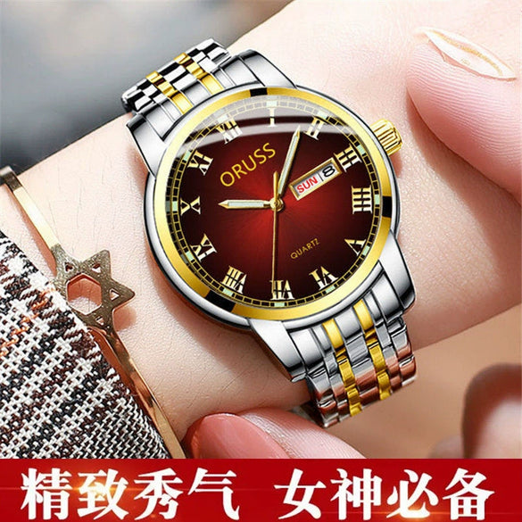 Ladies Automatic Non Mechanical Waterproof Quartz Watch Steel Case And Strap Round Dial