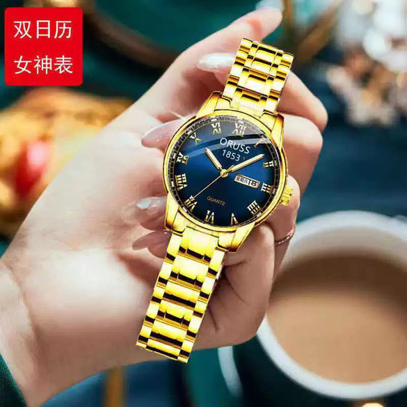 Ladies Automatic Non Mechanical Waterproof Quartz Watch Steel Case And Strap Round Dial