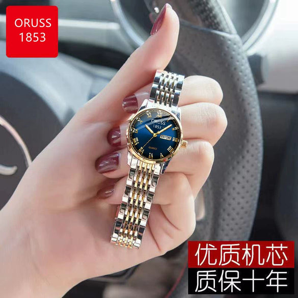 Ladies Automatic Non Mechanical Waterproof Quartz Watch Steel Case And Strap Round Dial