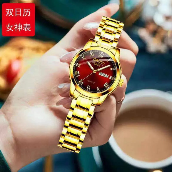 Ladies Automatic Non Mechanical Waterproof Quartz Watch Steel Case And Strap Round Dial