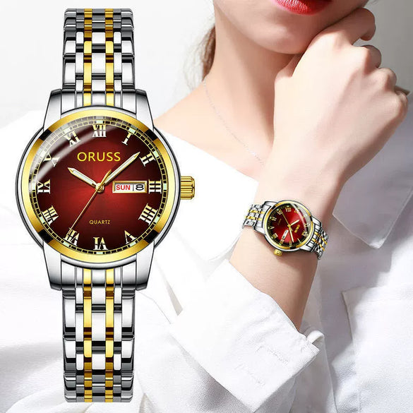 Ladies Automatic Non Mechanical Waterproof Quartz Watch Steel Case And Strap Round Dial
