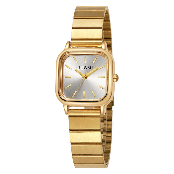 Ladies Bamboo Alloy Strap Simple Generous Quartz Square Watch For Students Casual Daily Use