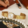 Ladies Bamboo Alloy Strap Simple Generous Quartz Square Watch For Students Casual Daily Use
