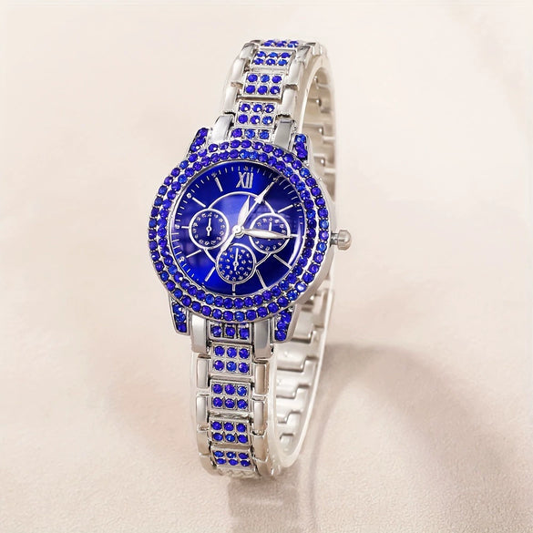 Ladies Casual Alloy Bracelet Watch Set With Round Dial