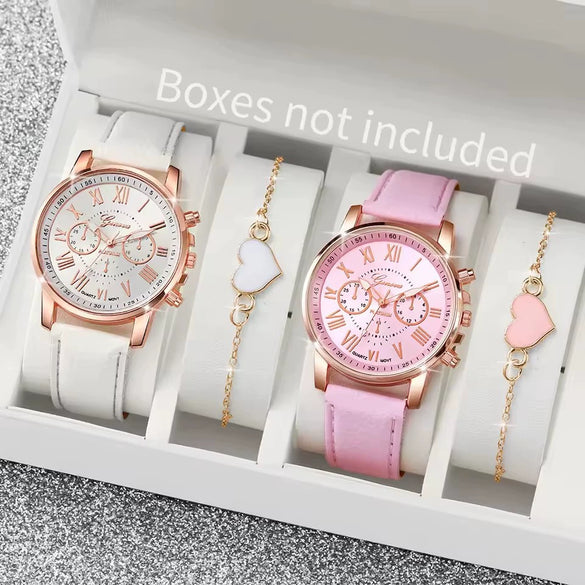 Ladies Casual Alloy Case Imitation Leather Strap Stainless Steel Buckle Round Dial Watch