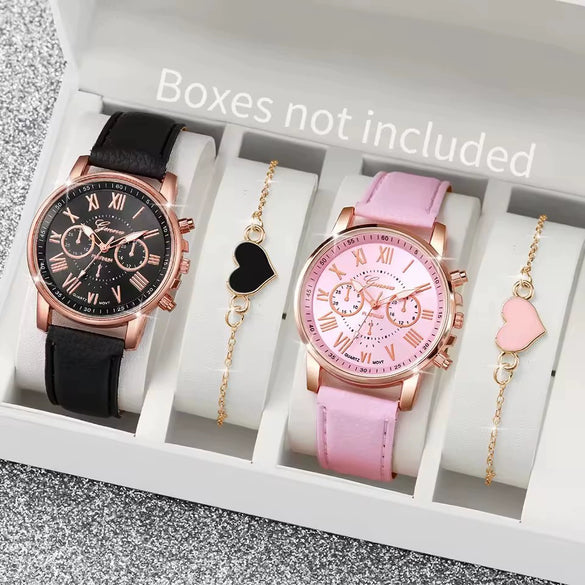 Ladies Casual Alloy Case Imitation Leather Strap Stainless Steel Buckle Round Dial Watch