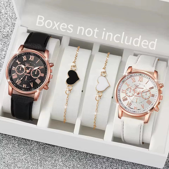 Ladies Casual Alloy Case Imitation Leather Strap Stainless Steel Buckle Round Dial Watch