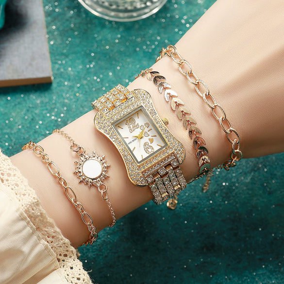 Ladies Casual Diamondencrusted Stars Steel Band Quartz Watch With Alloy Case And Buckle
