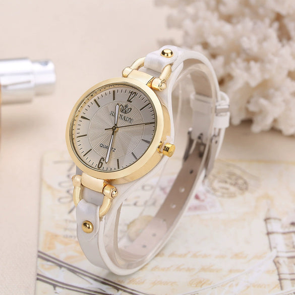 Ladies Casual Pu Leather And Alloy Quartz Watch With Rivet Punk Style
