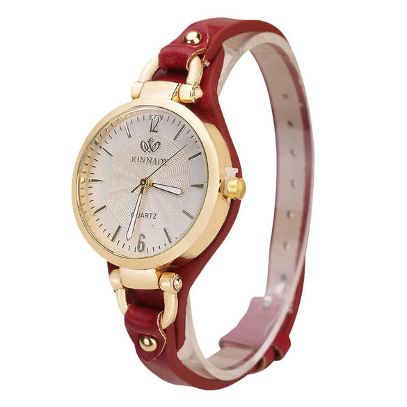 Ladies Casual Pu Leather And Alloy Quartz Watch With Rivet Punk Style