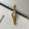 Ladies Casual Retro Quartz Watch Alloy Case Imitation Leather Strap Rose Gold Buckle Round Dial Printed Logo
