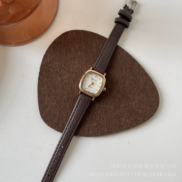 Ladies Casual Retro Square Metal And Pu Quartz Watch