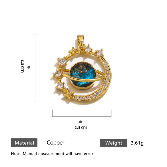 Ladies Copper Fantasy Pendant With Sunflower Starry Sky Design And Gemstone Electroplated