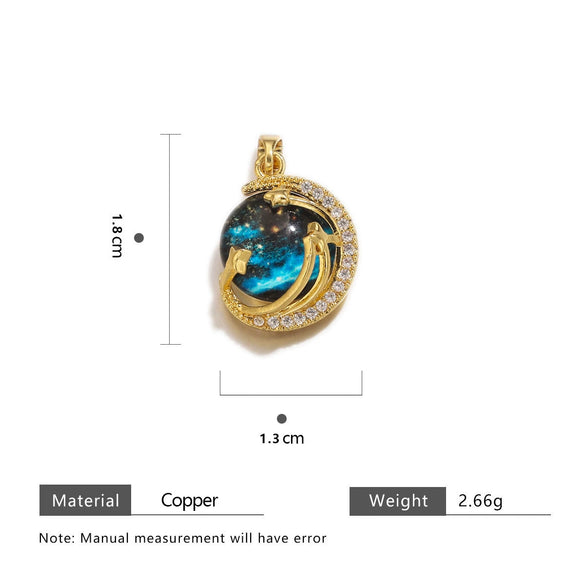 Ladies Copper Fantasy Pendant With Sunflower Starry Sky Design And Gemstone Electroplated