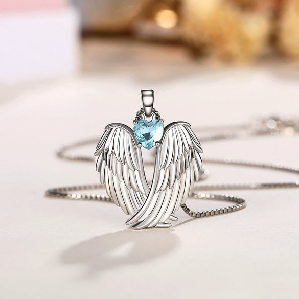 Ladies Copper Mixed Gem Inlay Angel Wings Zircon Necklace With Box Chain And Electroplating Treatment