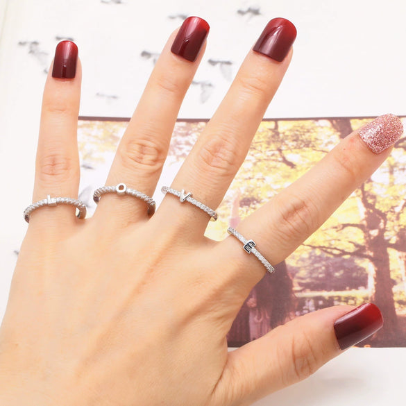 Ladies Copper Ring Plated 18K Gold With Letter Pattern And Electroplating Treatment