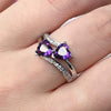 Ladies Copper Ring Set With Zircon Double Heartshaped Multicolor Gemstone Plated Platinum Geometric