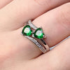 Ladies Copper Ring Set With Zircon Double Heartshaped Multicolor Gemstone Plated Platinum Geometric