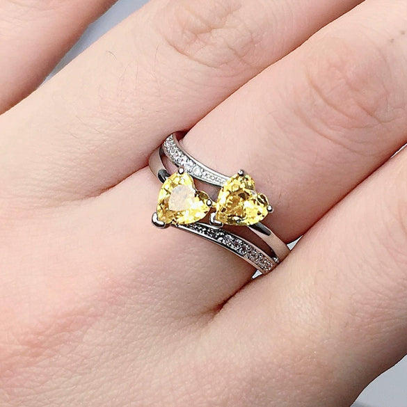 Ladies Copper Ring Set With Zircon Double Heartshaped Multicolor Gemstone Plated Platinum Geometric