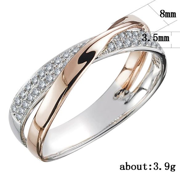 Ladies Copper Zircon Geometric X Shaped Ring Jewelry