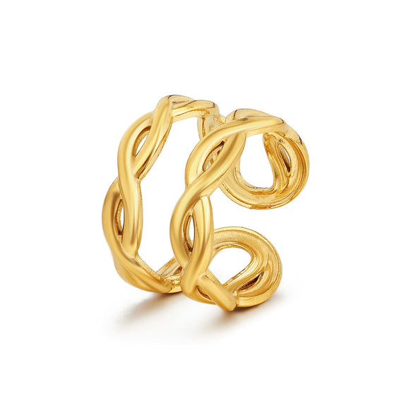 Ladies Doublelayer Stainless Steel Geometric Cross Open Ring 18K Goldplated