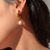 Ladies Earrings Freshwater Pearl Pendant Titanium Steel Geometric Electroplated
