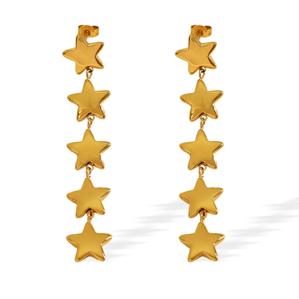 Ladies Earrings 316L Stainless Steel Geometric Style Electroplating Small Star Design Retro Jewelry