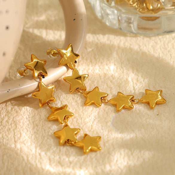 Ladies Earrings 316L Stainless Steel Geometric Style Electroplating Small Star Design Retro Jewelry